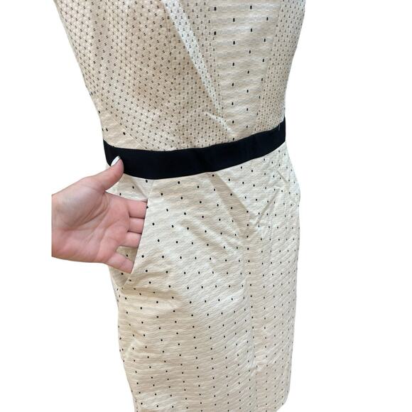 PIAZZA SEMPIONE IVORY DOTS PRINT POCKETS SLEEVELESS DRESS SIZE 38 2 SMALL - Picture 3 of 16